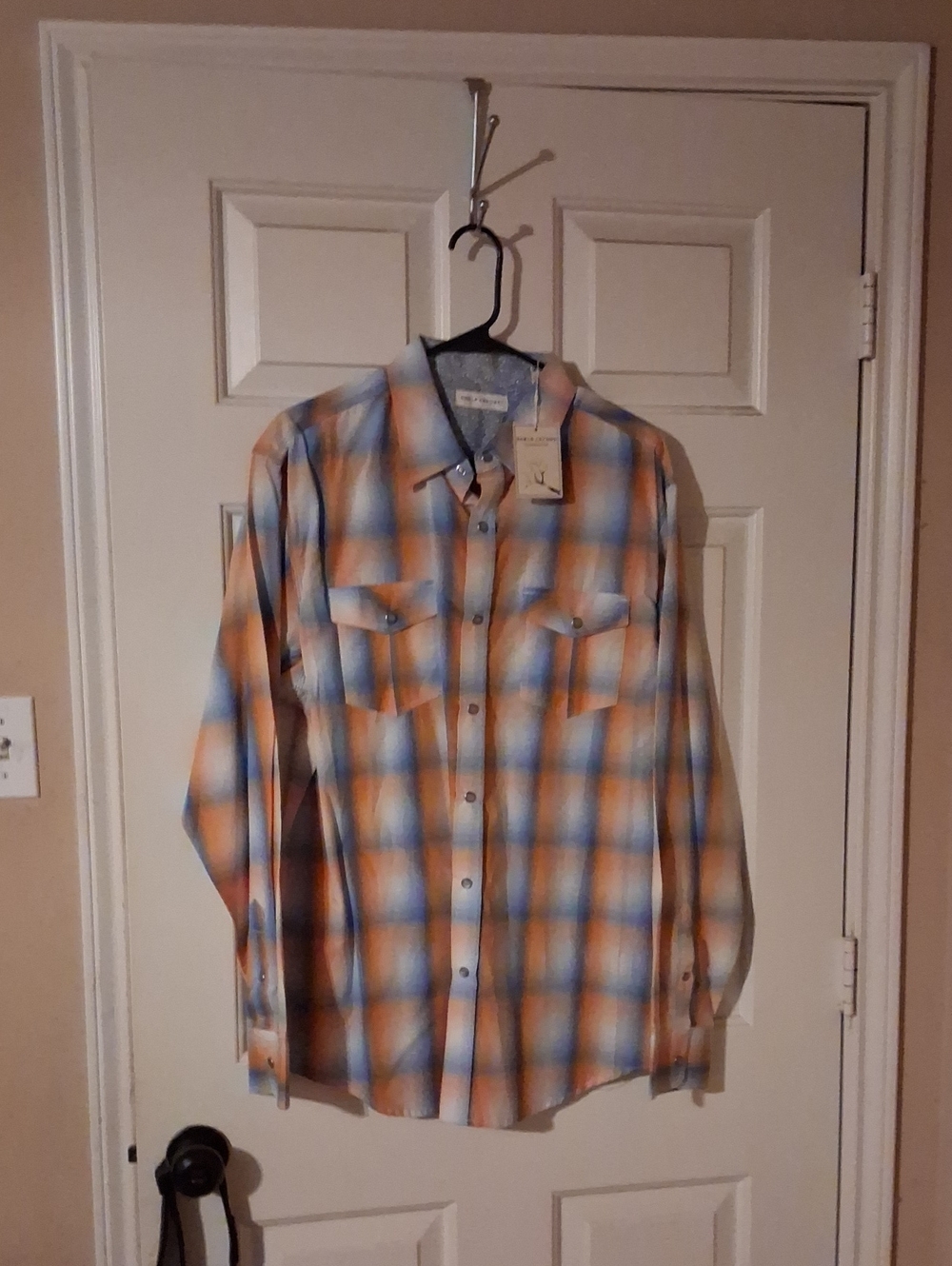 Men's Orange & Blue Plaid Button-Up Shirt